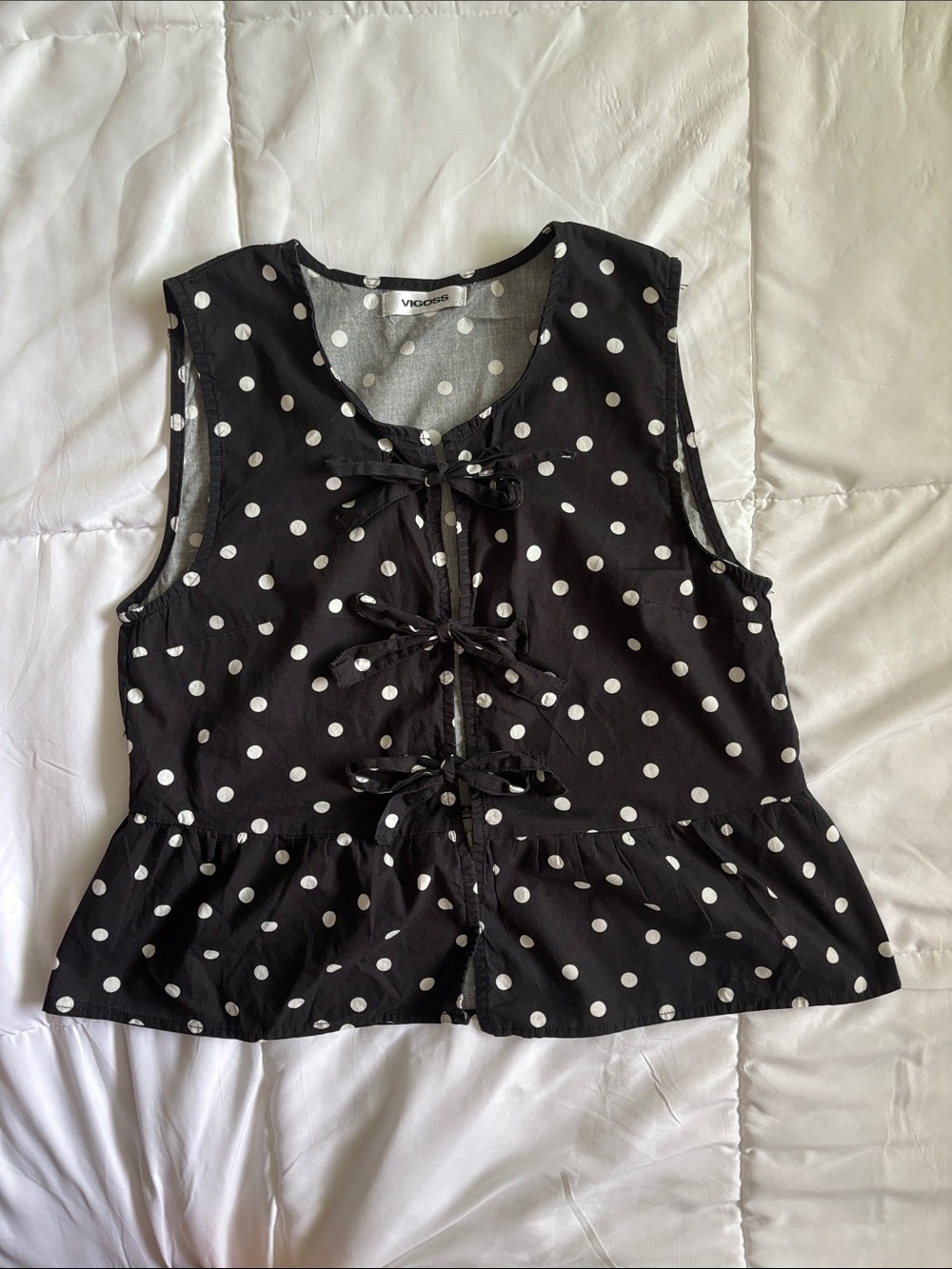 Vigoss Black and White Polka Dot Tie-Front Top